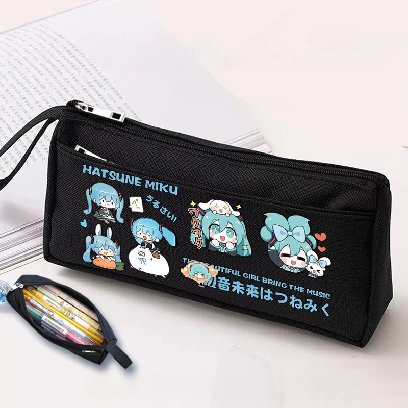 New Hatsune Miku Pencil Case Large Capacity Pen Bag Cute Cartoon Double Layer Pen Pouch Big Storage Bag School Stationery Gifts