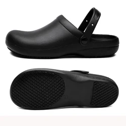 Pure Black Anti Skid Rubber Sandals Chef Shoes Kitchen Cook Waterproof Garden Shoes Clogs Without Holes Plus Big Size 47 48 49