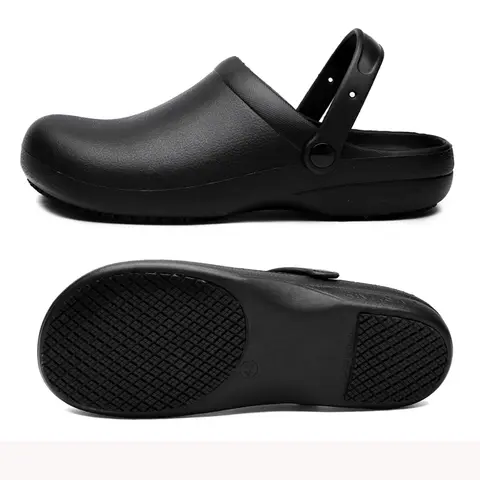 Pure Black Anti Skid Rubber Sandals Chef Shoes Kitchen Cook Waterproof Garden Shoes Clogs Without Holes Plus Big Size 47 48 49