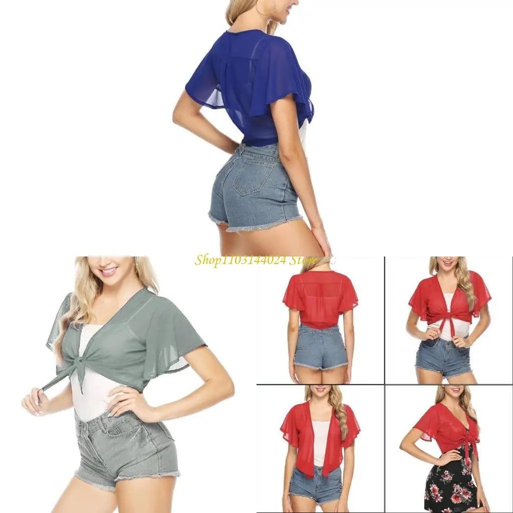 

N5KE Women's Summer Boleros Jackets Sheer Short Sleeve Crop Shrugs Cardigan