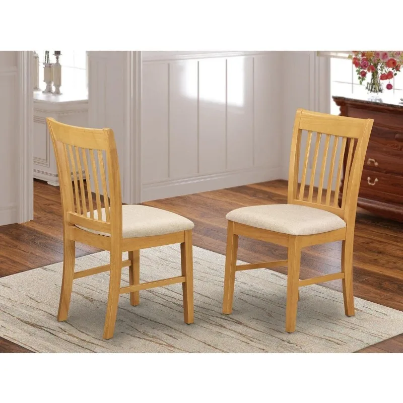 Norfolk Kitchen Dining Chairs - Linen Fabric Upholstered Wood Chairs, Set of 2, Oak