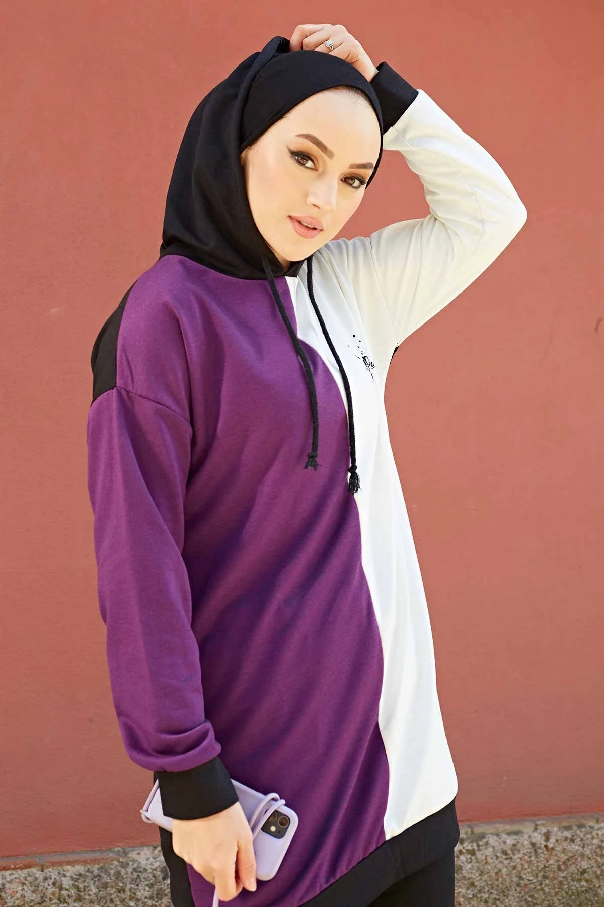 Double Color Hooded Sports Suit NS-White-Purple