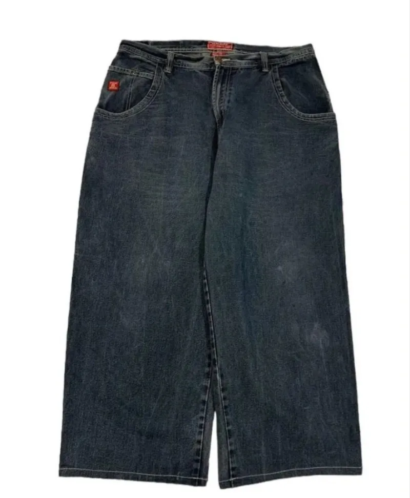 Geborduurde Drakengewassen Jeans Met Rits Splicing American High Street Fashion Merk Retro Niche Losse Rechte Broek