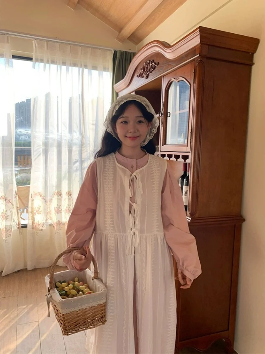 

Ретро-японский кружевной ажурный топ-накидка для женщин, летний свободный универсальный жилет, юбка А-силуэта с высокой талией