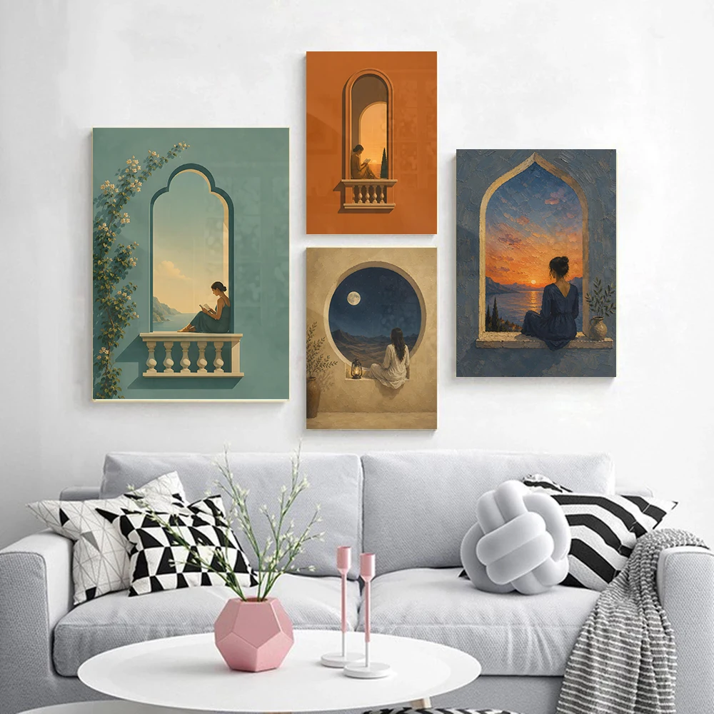Desert Moon Horizon Dreams Textured Posters The Reader's Balcony Modern Prints Canvas Painting Wall Art Pictures Home Room Decor
