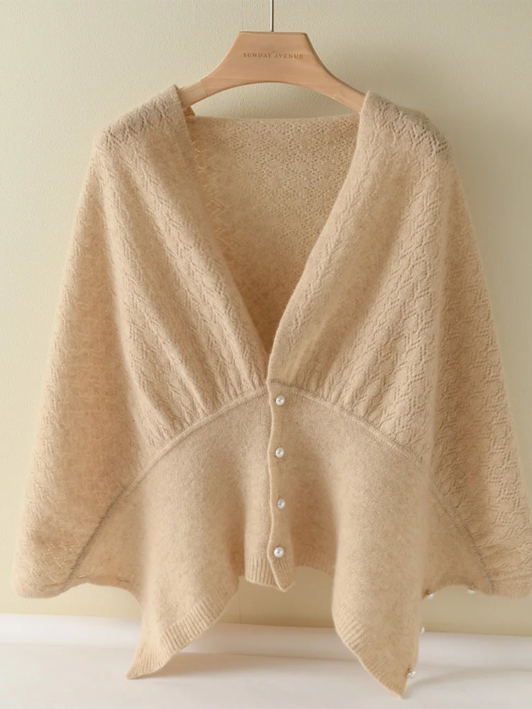 

Женский весенне-осенний тонкий свитер-шаль из 100% мериносовой шерсти, двойного назначения, элегантный и комфортный