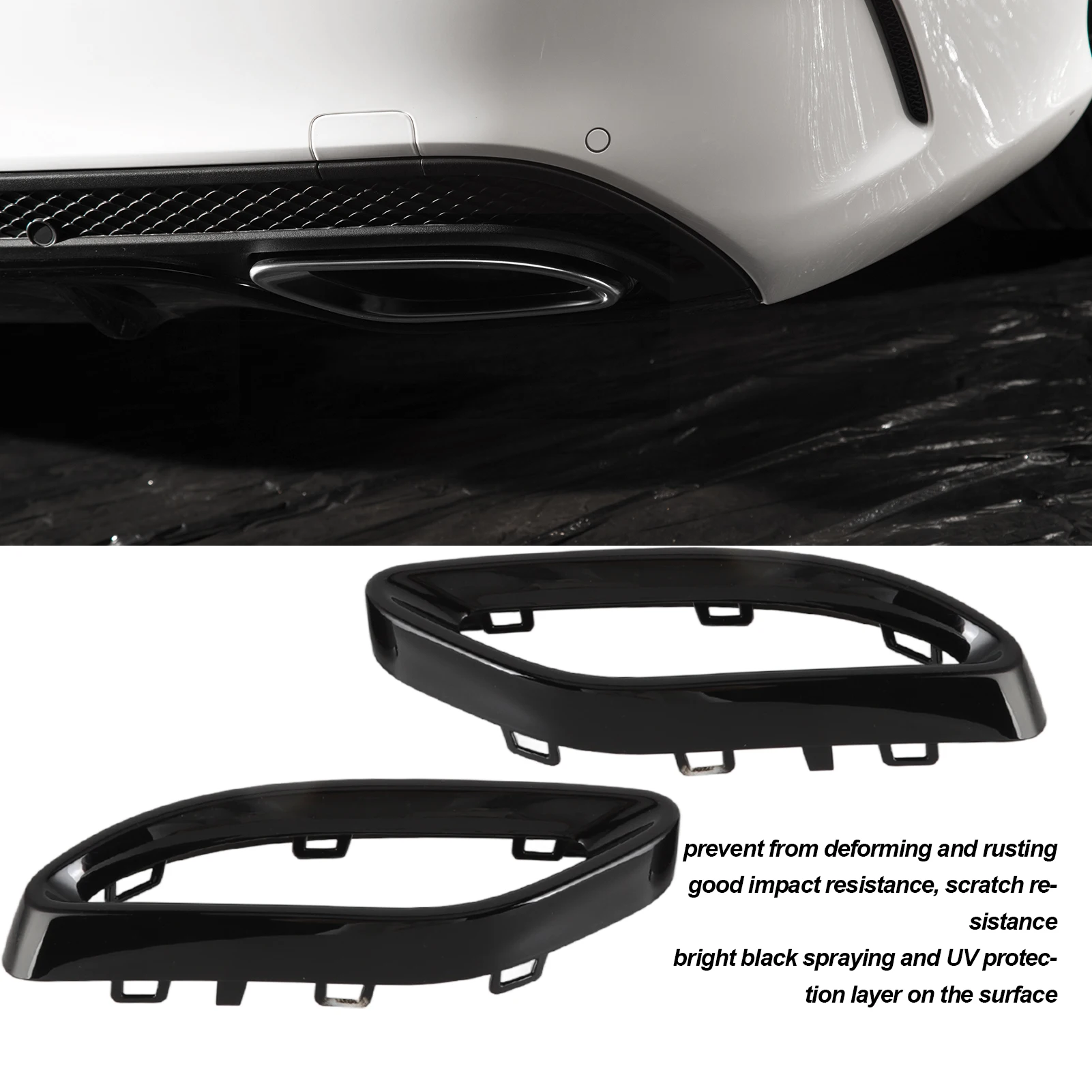 Gloss Black Exhaust Tip Cover Trims Replacement For Mercedes‑Benz A B C E GLC CLS‑Class W177 W247 W205 W213 X253 C257