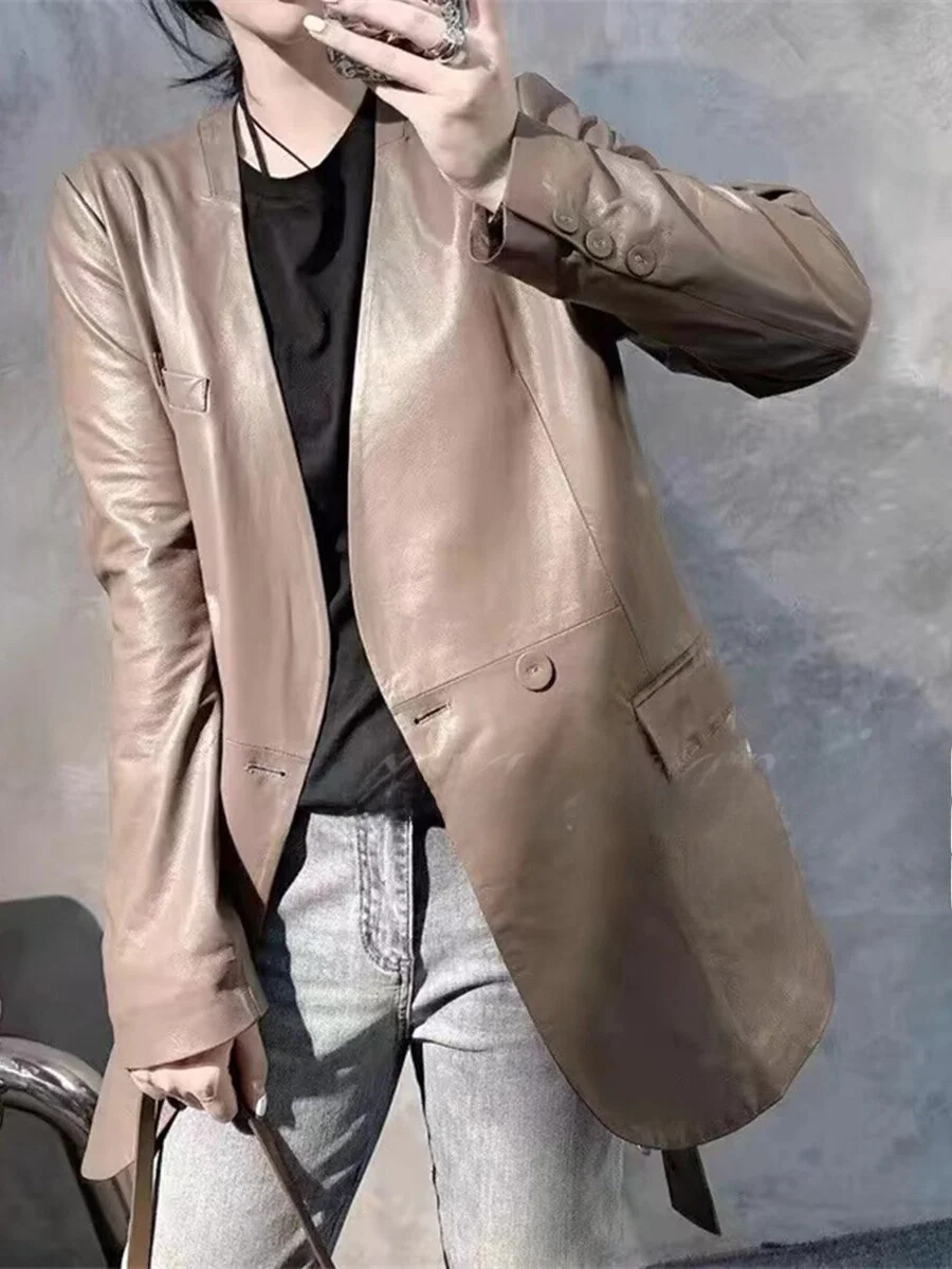 

Осенне-зимнее женское пальто из натуральной овчины, приталенное, с V-образным вырезом, длинными рукавами, модное, верхняя одежда