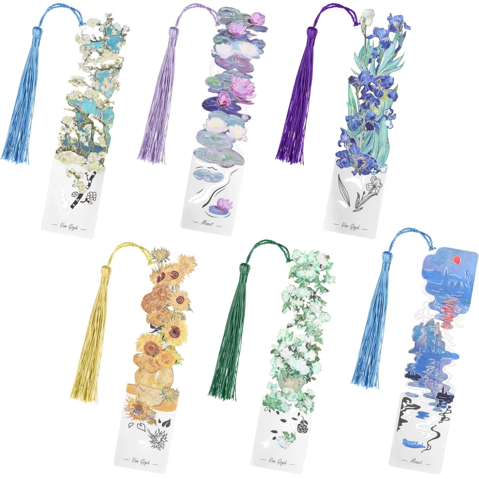 1 قطعة الإشارات المرجعية المعدنية مع شرابات، موضوع اللوحة الزيتية الذهبي الجوف المرجعية لمحبي الكتاب هدية