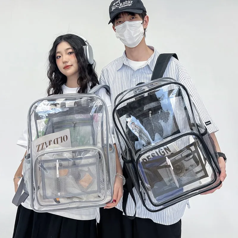 Female Large Capacity Transparent Waterproof College Backpack Trendy Man Laptop School Bags Casual Travel Aesthetic Book Bags