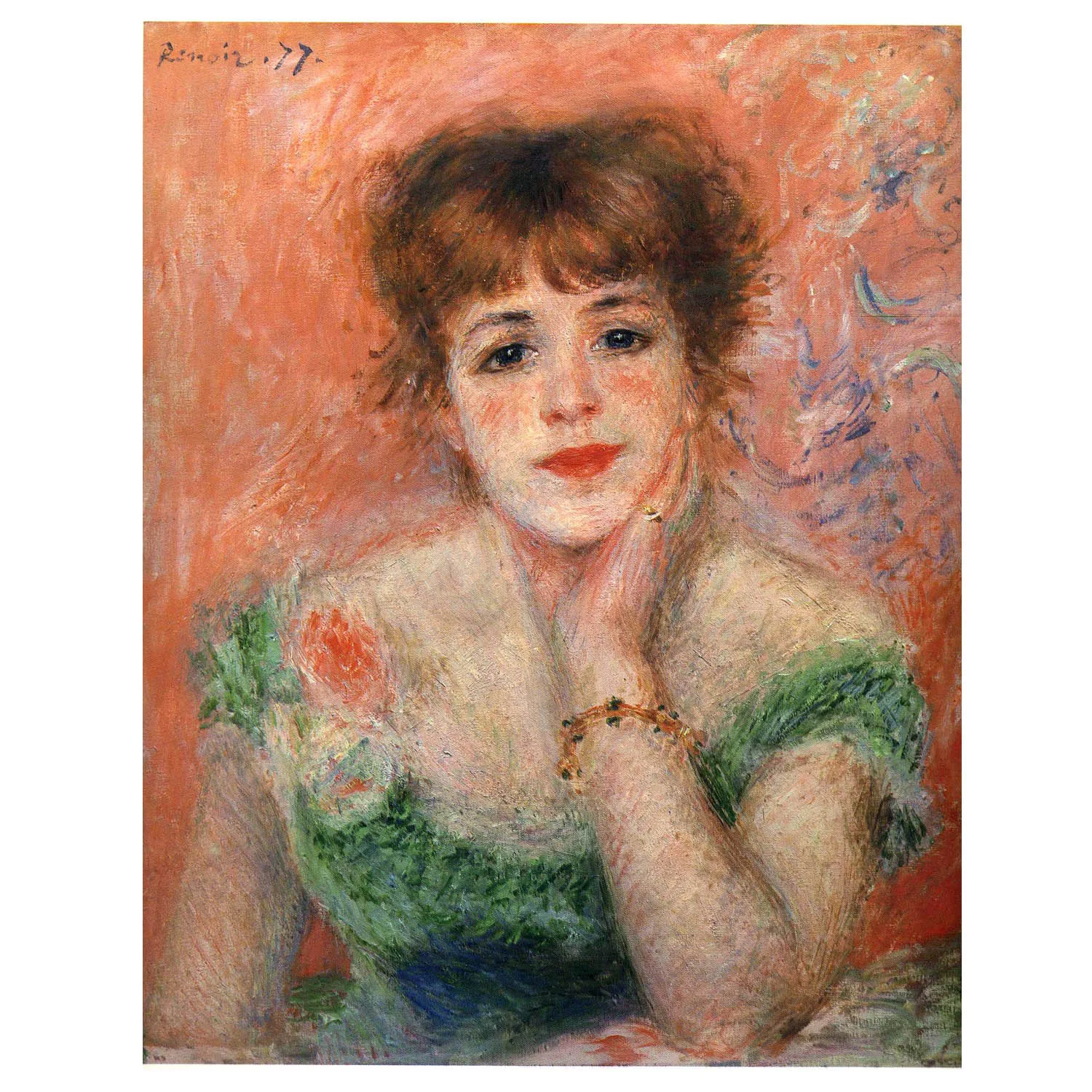 Hand painted high quality reproduction of Jeanne Samary in a Low Necked Dress by Pierre-Auguste Renoir Custom portrait painting