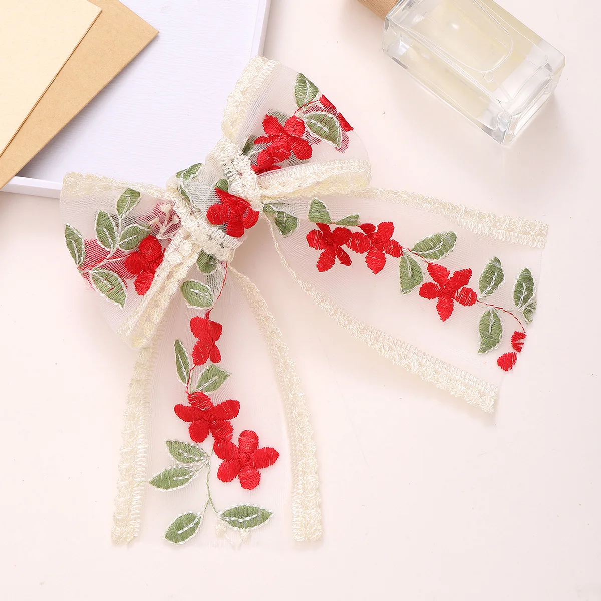 

Women's Holiday Casual Flower Embroidery Bow Back Head Hairpin