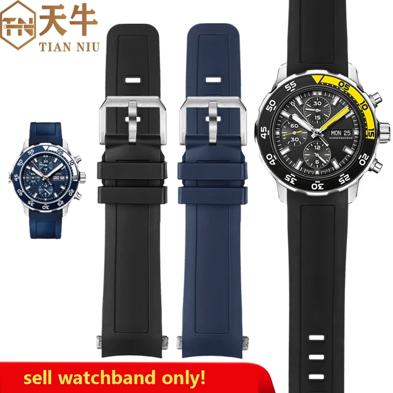 For IWC AQUATIMER Ocean Timepiece IW356802/376705 Curved End Rubber Strap Quick Release Bracelet  22mm  Black Blue watchband