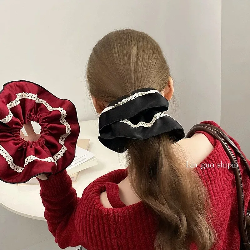 1 Stück koreanischer eleganter Spitzenbesatz, großer Haargummi für Frauen, geeignet für Dutt und Pferdeschwanz, französischer Vintage-Haargummi und Haarschmuck