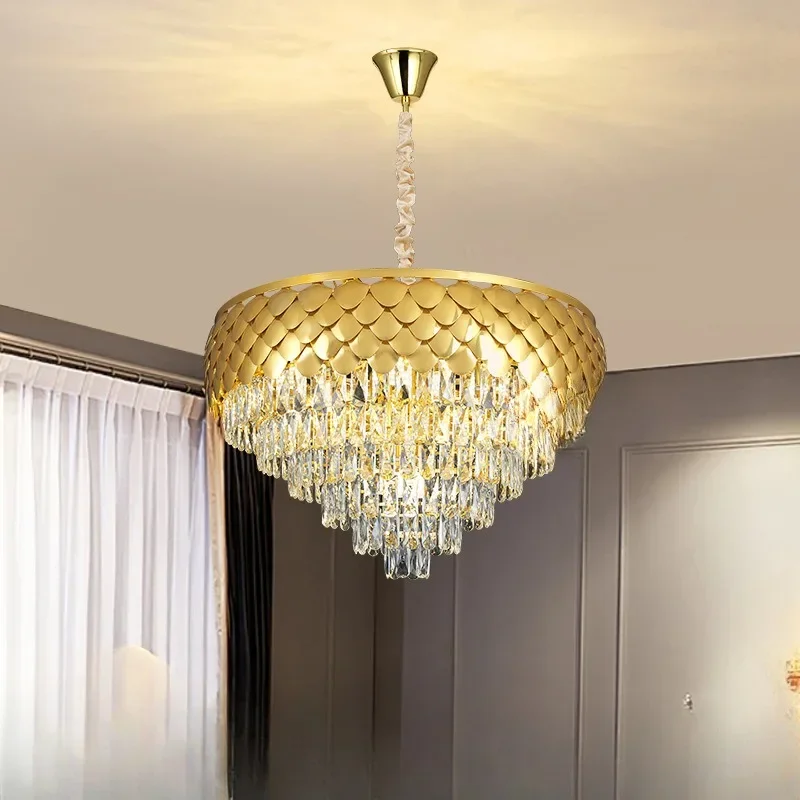 

GHJUYIOL Living room luxury bedroom hotel light luxury living room light hall main light villa crystal chandeliers