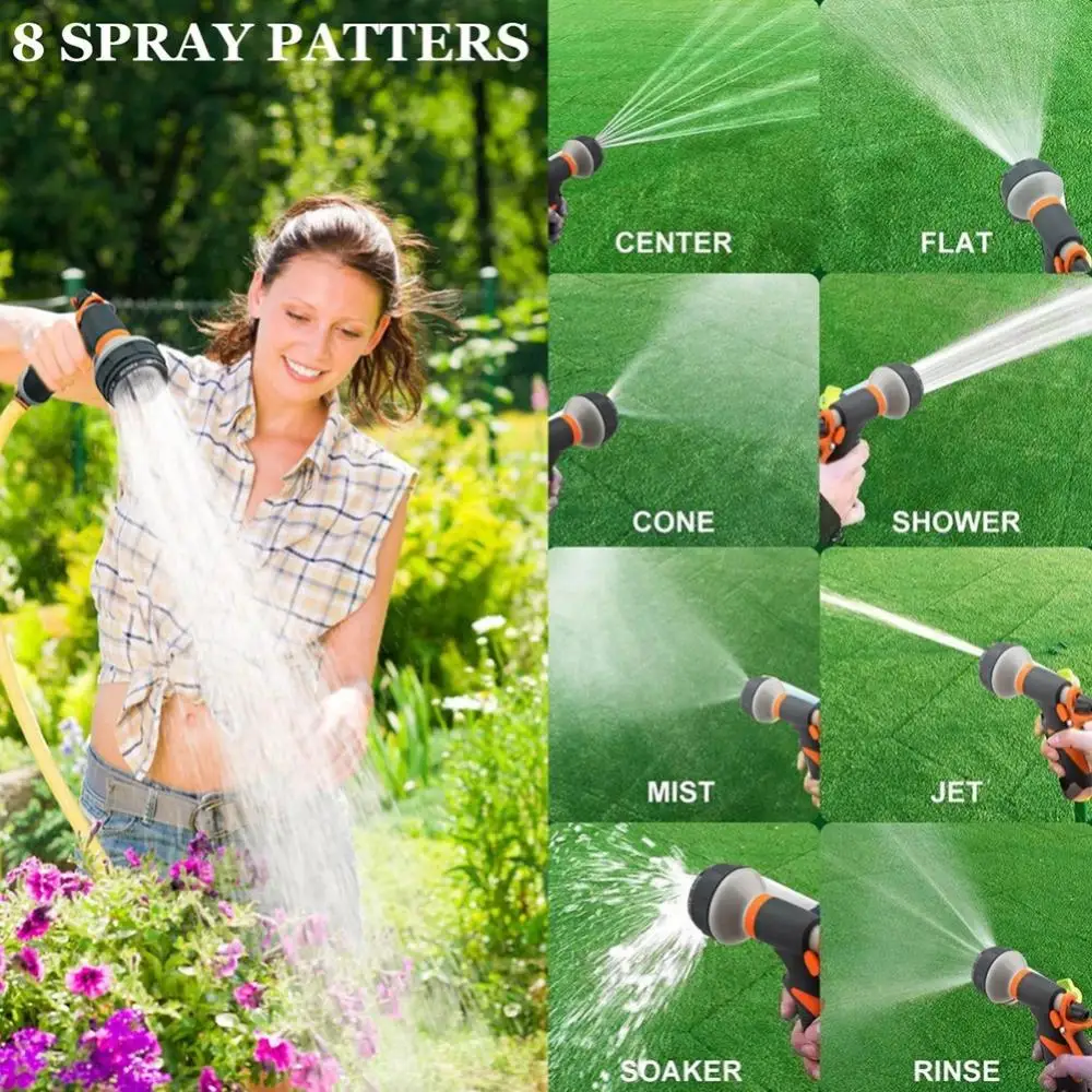 Adjustable 8 Pattern Modes Water Gun Plant Flower Lawn Vegetable Watering Spray Gun Car Washing Garden House Cleaning Water Gun