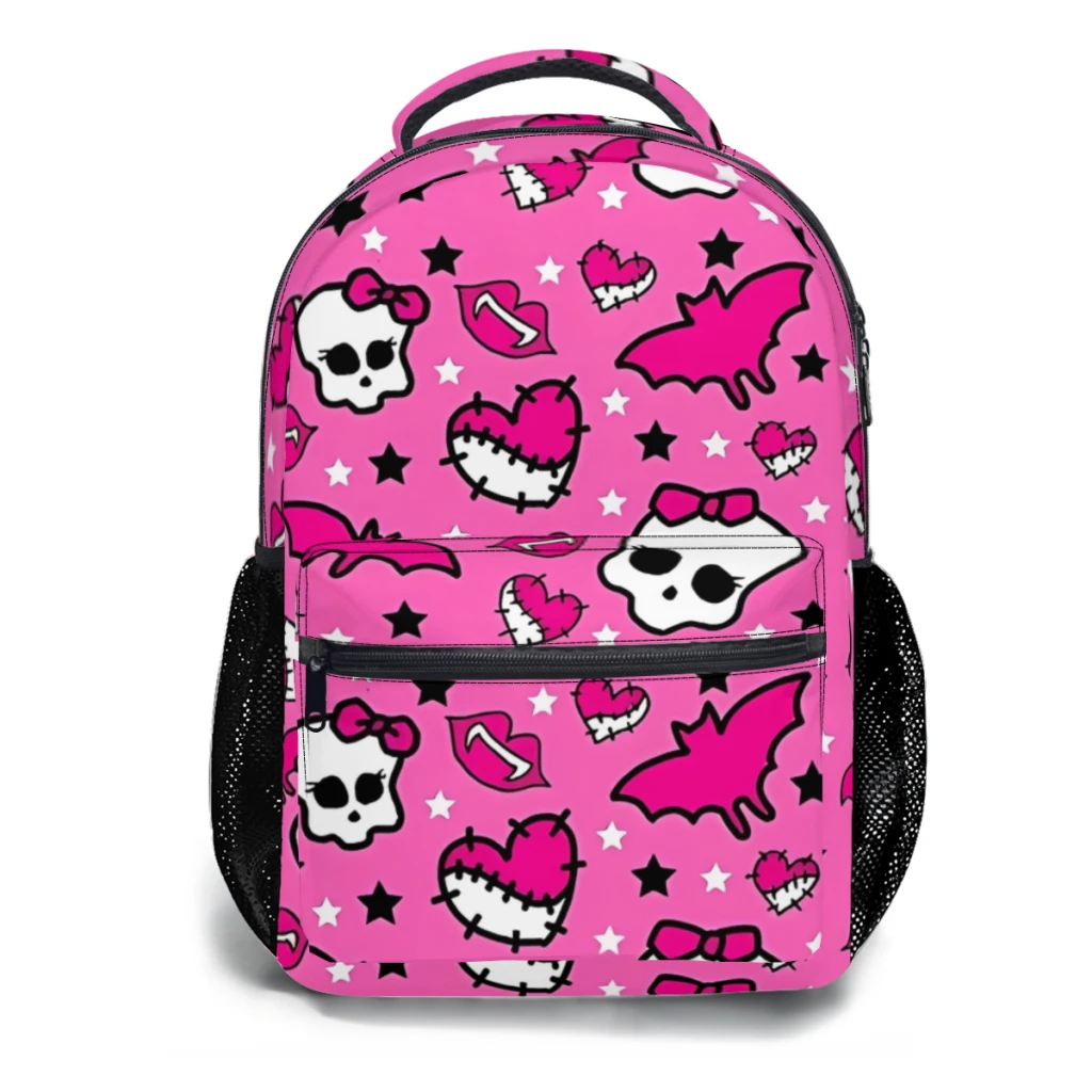 Mochila universitaria impermeable de alta capacidad para niños y mujeres, patrón Rosa bonito, moda femenina, nuevo, Monster High, 17 pulgadas ﻿