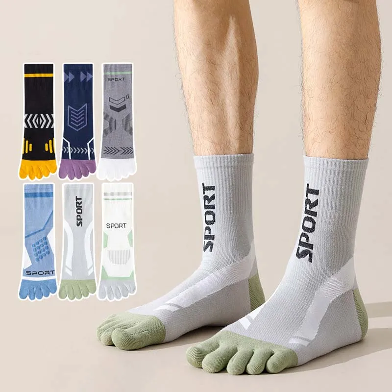 

Мужские спортивные хлопковые носки с пятью пальцами, влагоотводящие, антибактериальные, осенне-весенние, с махровой подошвой, длинные, с раздельными пальцами