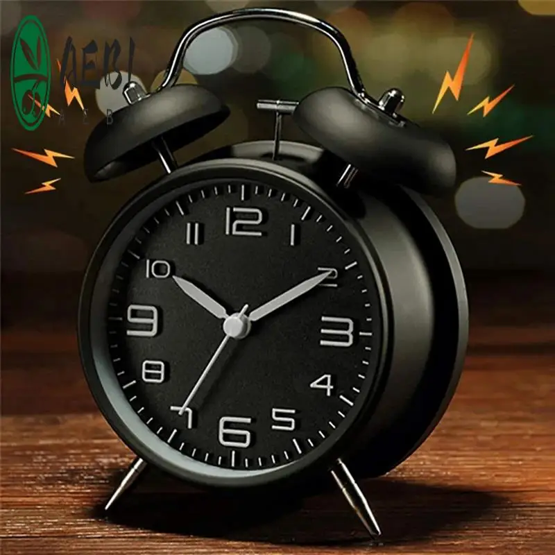

AEB1-4 Inch Twin Bell Loud Alarm Clock Metal Frame 3D Dial With Backlight Battery Operate Desk Table Alarm Clock