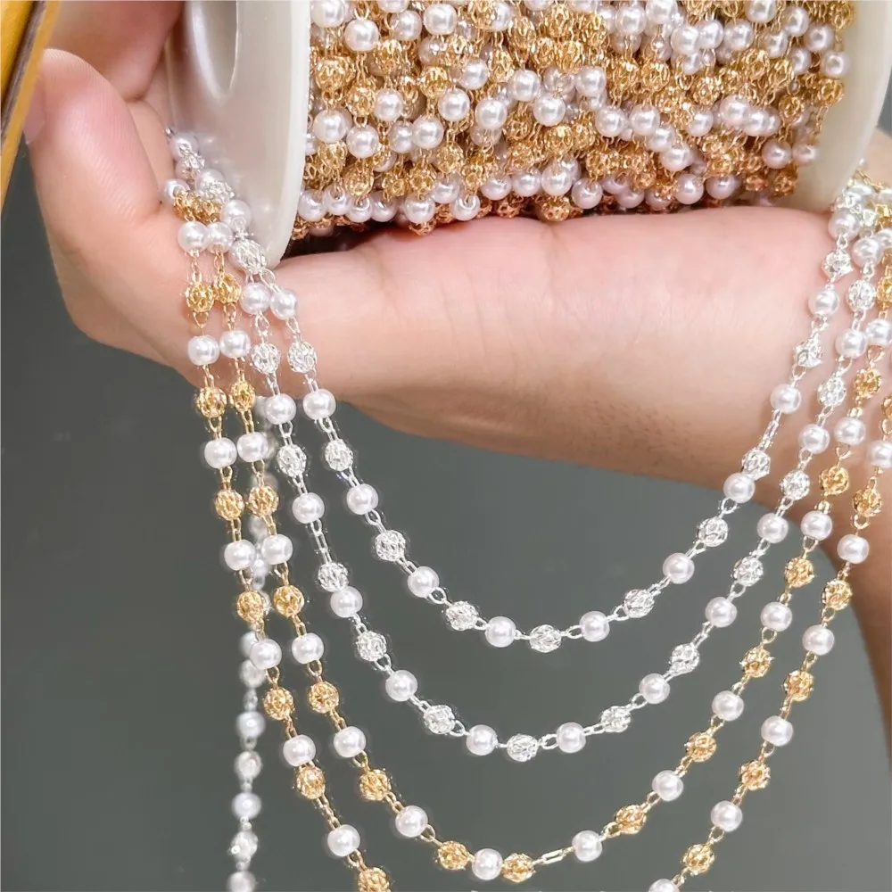 0.5Meter/1Meter Faux Pearl Brass Chain for Jewelry Making Ball Beads Chains Bulk for DIY Necklace Bracelet Choker Craft Chains
