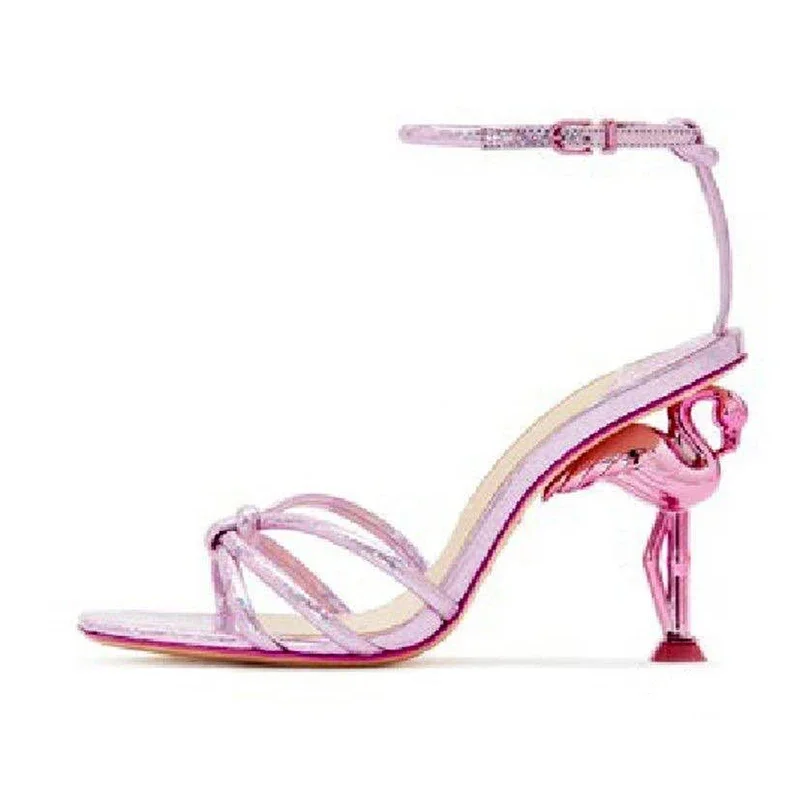 

Ladies Spring Flamingo Heel Unique Heel Sandals Fashion Sexy High Heels Plus Size Shoes Gold Black Mix Color Buckle Sandals 43