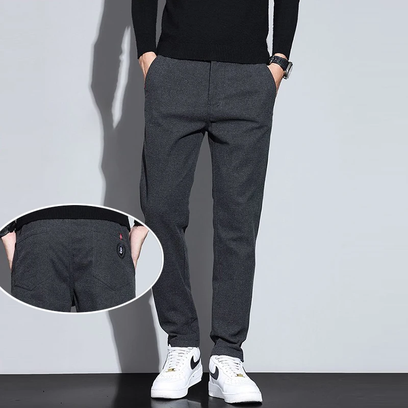 

Мужская мода, четыре сезона, однотонные повседневные брюки, мужские повседневные классические прямые узкие брюки, трендовые синие, черные, серые брюки