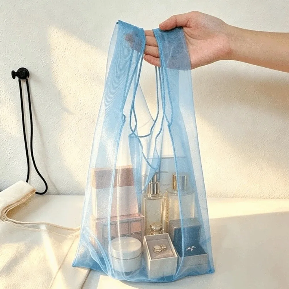 Große Organza-Einkaufstasche, leichte, durchsichtige Netzstoff-Tasche, tragbare, wiederverwendbare Kosmetiktasche, Supermarkt – Detail 7