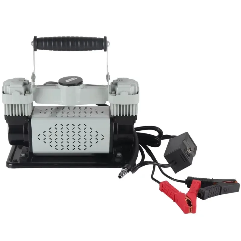 High Power Twin Cylinder Air Compressor Automotive Tire Inflator with Pressure Gauge Powered by