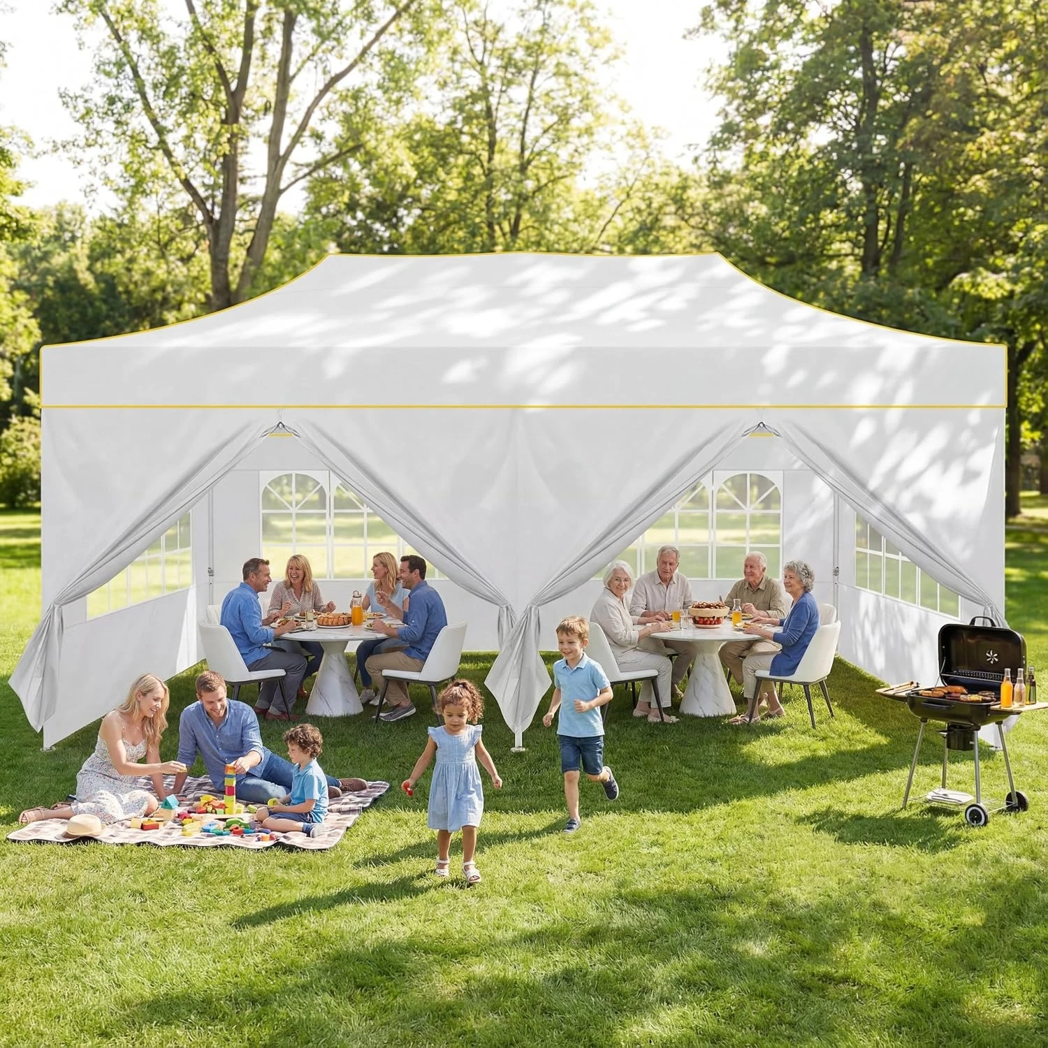 10' x 20' Pop Up Canopy Tent Instant Outdoor Shelter with Upgraded Thickened Hexagonal Legs Heavy Duty Event Gazebo Pavilion for Backyard Lawn Patio White