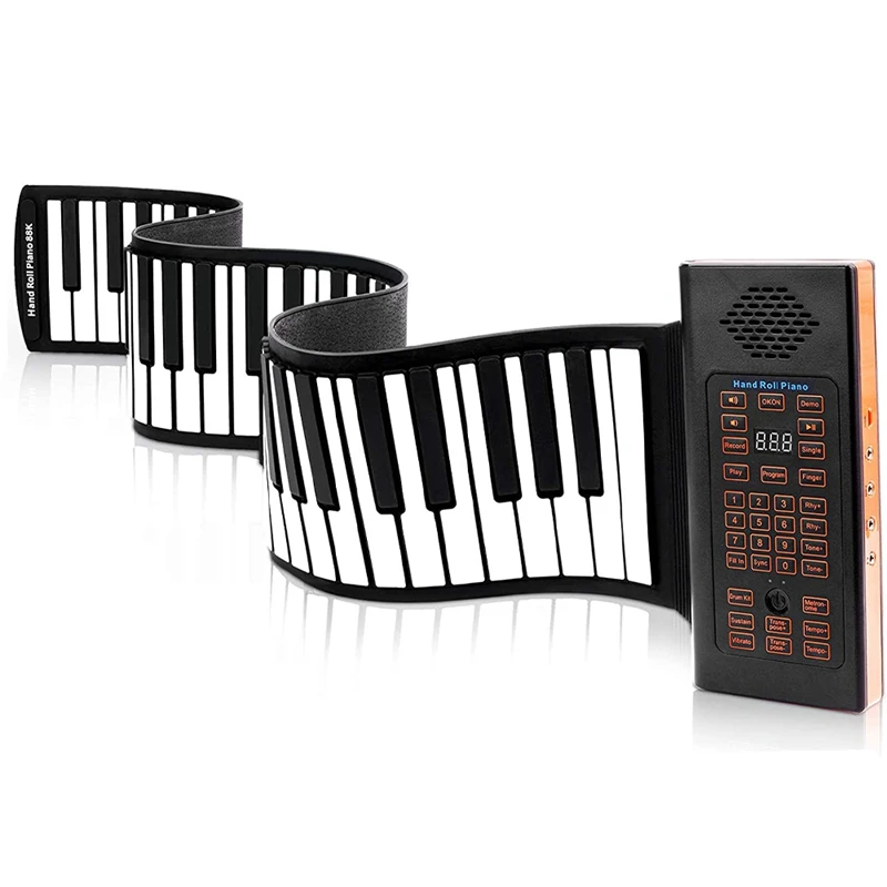 Portable Keyboard Piano Roll Up 88 Electronic Keyboard Flexible Silicone with Rechargeable Battery for Kid Gift-ABWY