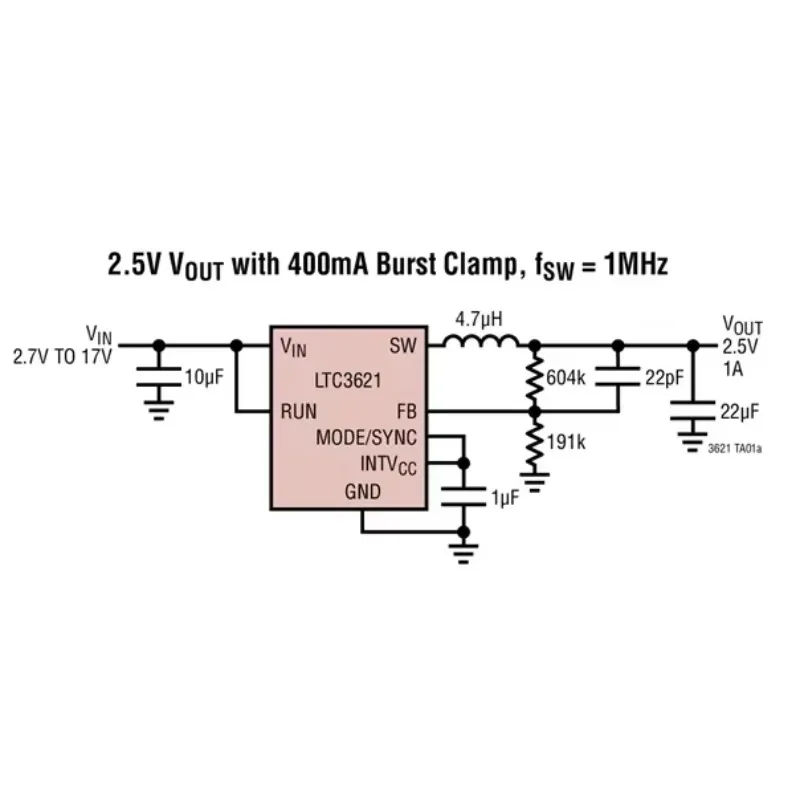 LTC3621 LTC3621EMS8E-5 LTC3621IMS8E-5 LTC362HIMS8E-5 LTGNX - 17V, 1A Synchronous Step-Down Regulator with 3.5uA Quiescent