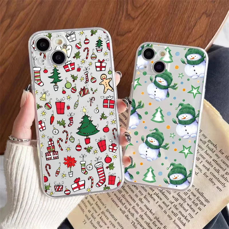 Sevimli Merry Christmas telefon kılıfı için IPhone 16 15 Pro Max 13 12 11 Mini temizle yumuşak kapak Iphone X XS 14 7 8 artı Fundas Coque