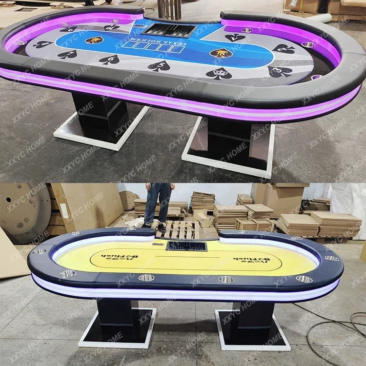 10 Players Casino Poker Table with LED lights Custom Texas Hold'm Entertainment Gambling Wood Table 96 inch - Image 4