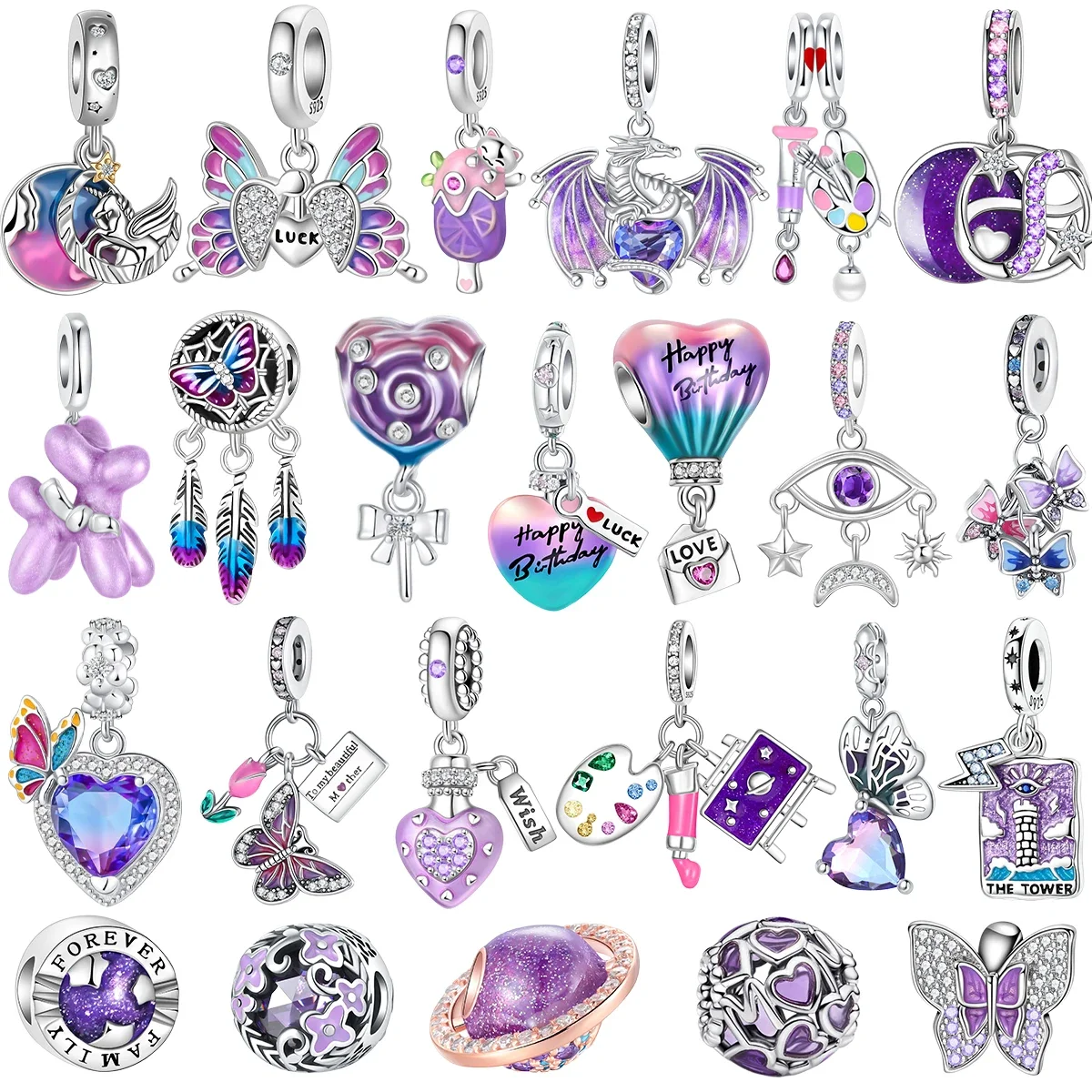 

Sparkling Purple Charms 925 Sterling Silver Jellyfish Birthday Pendant Bead Compatible Original Bracelet DIY Jewelry Accessories