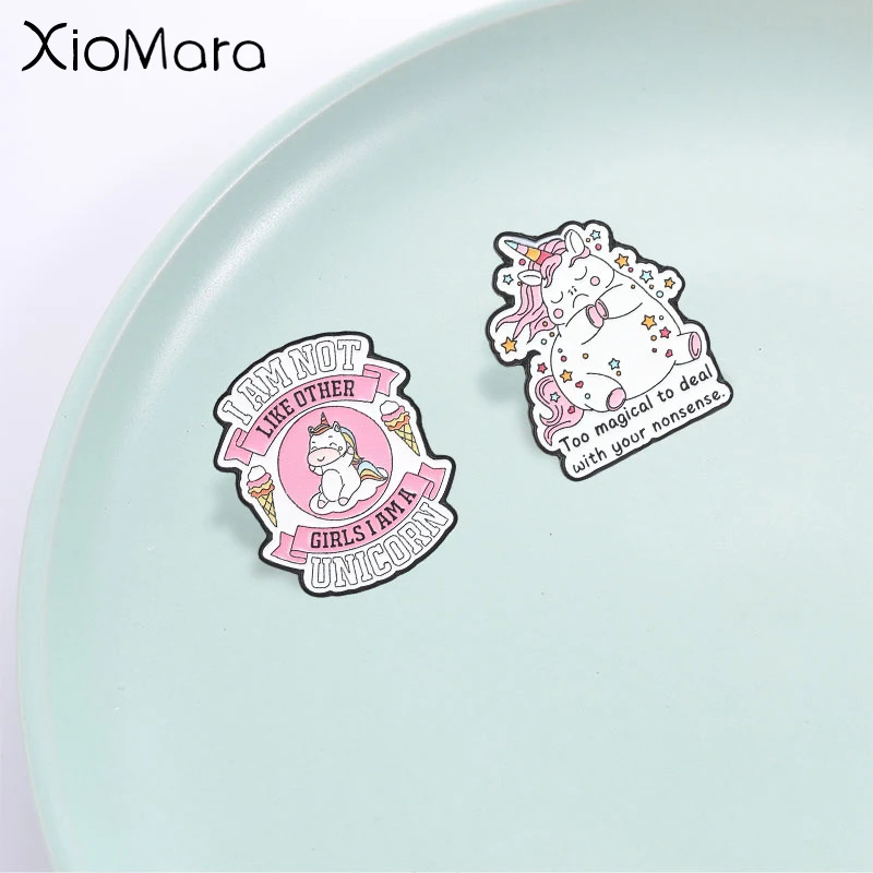 Cute Cartoon Unicorn Enamel Pin, Funny Girl Quote Badge, Fashion Accessory for Clothes and Backpacks, Gift for Unicorn Lovers