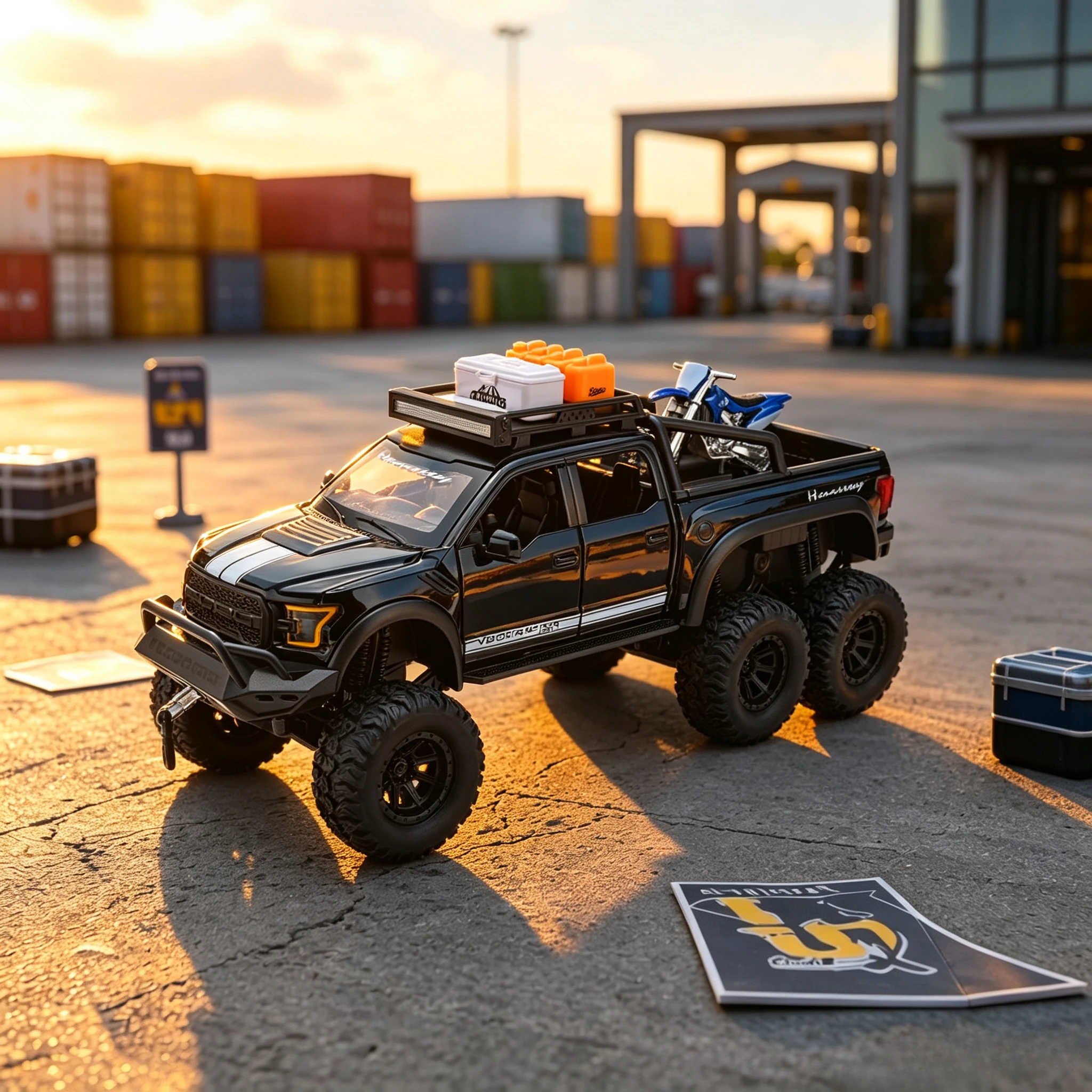 1:24 F-150 Bentayga H2 EVO9 Alloy Diecast Offroad Pickup Truck Model Camping Gear Pull Back Sound Light Car for Collectible Gift