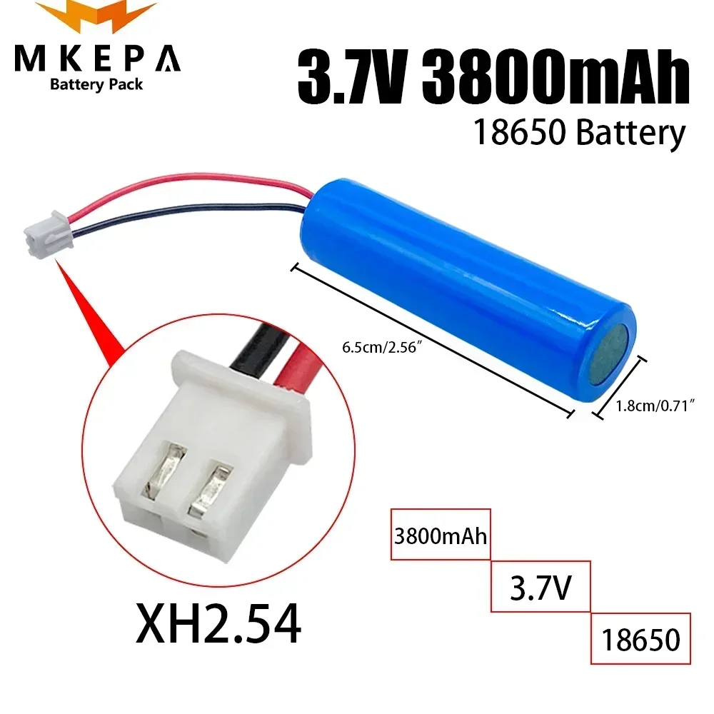 air transport 3.7V lithium ion rechargeable battery 3800MAH 18650 with replacement socket, emergency lighting xh2.54 line