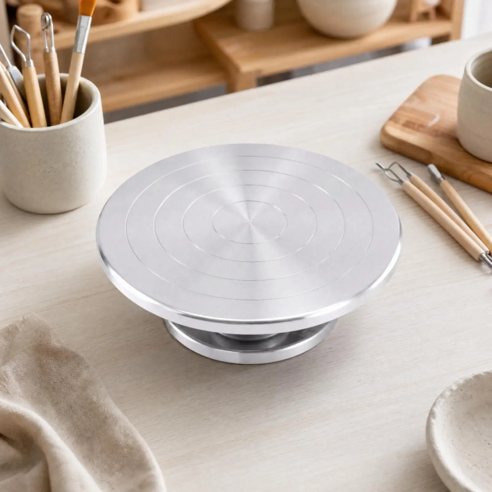Pottery Spinning Turntable for Handcraft Projects Aluminum Alloy Round Metal Pedestal Rotating Base for Sculpture