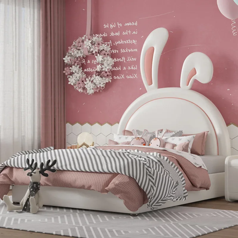 Children's furniture Children's bed Cartoon girl Princess bed Modern simple light luxury soft bag single rabbit bed