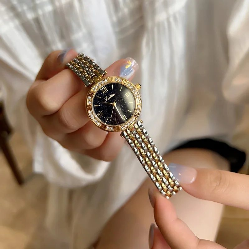 2024 New Fashion Rhinestone Ladies Watch Quartz Stainless Steel Starry Sky Women Watches Silver Gold Casual Watch Women