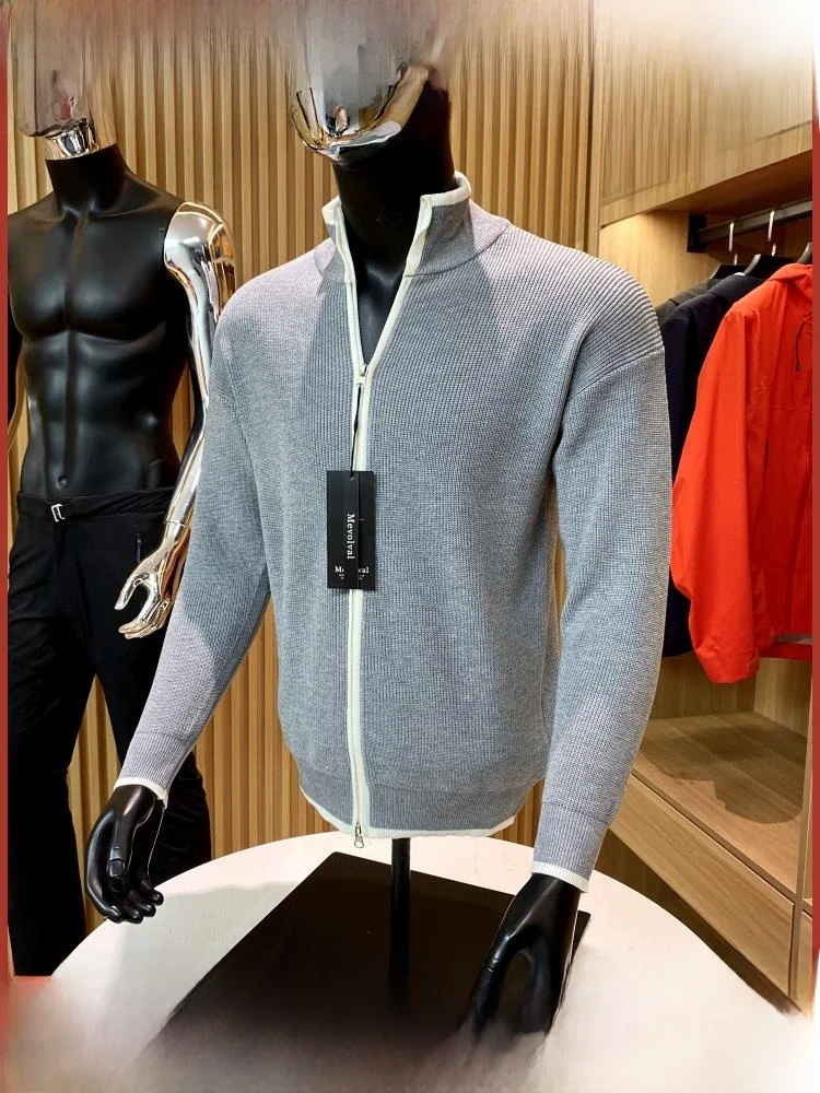 

Весенне-осенний новый мужской однотонный повседневный вязаный открытый кардиган с воротником-стойкой, модный длинный све, молодежный трикотаж для активного отдыха
