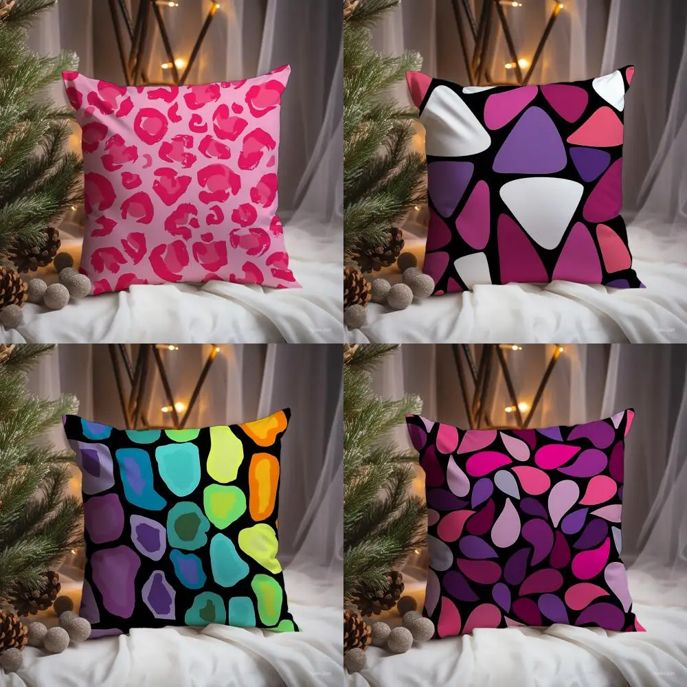 PPink Purple Geometric Leopard Block Allover Print Cushion Cover Premium Comfort Reversible Pillow Cove -Two in One Design for