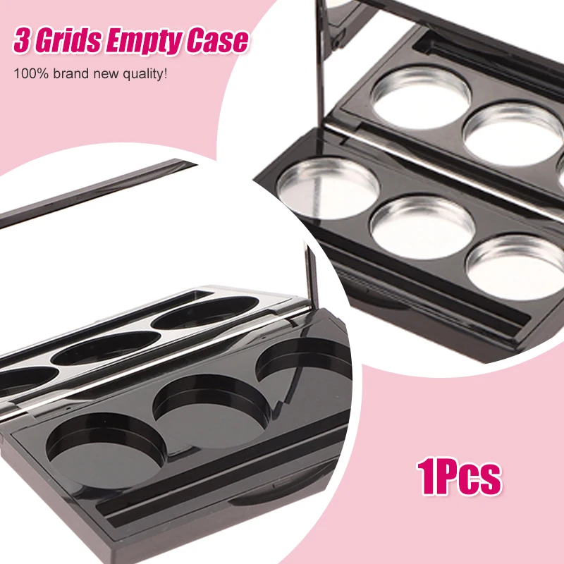 

3 Grids Square Empty Eyeshadow Palette With Fixed Sticker&Aluminum Plate Plastic Cosmetic Container Clear Makeup Case