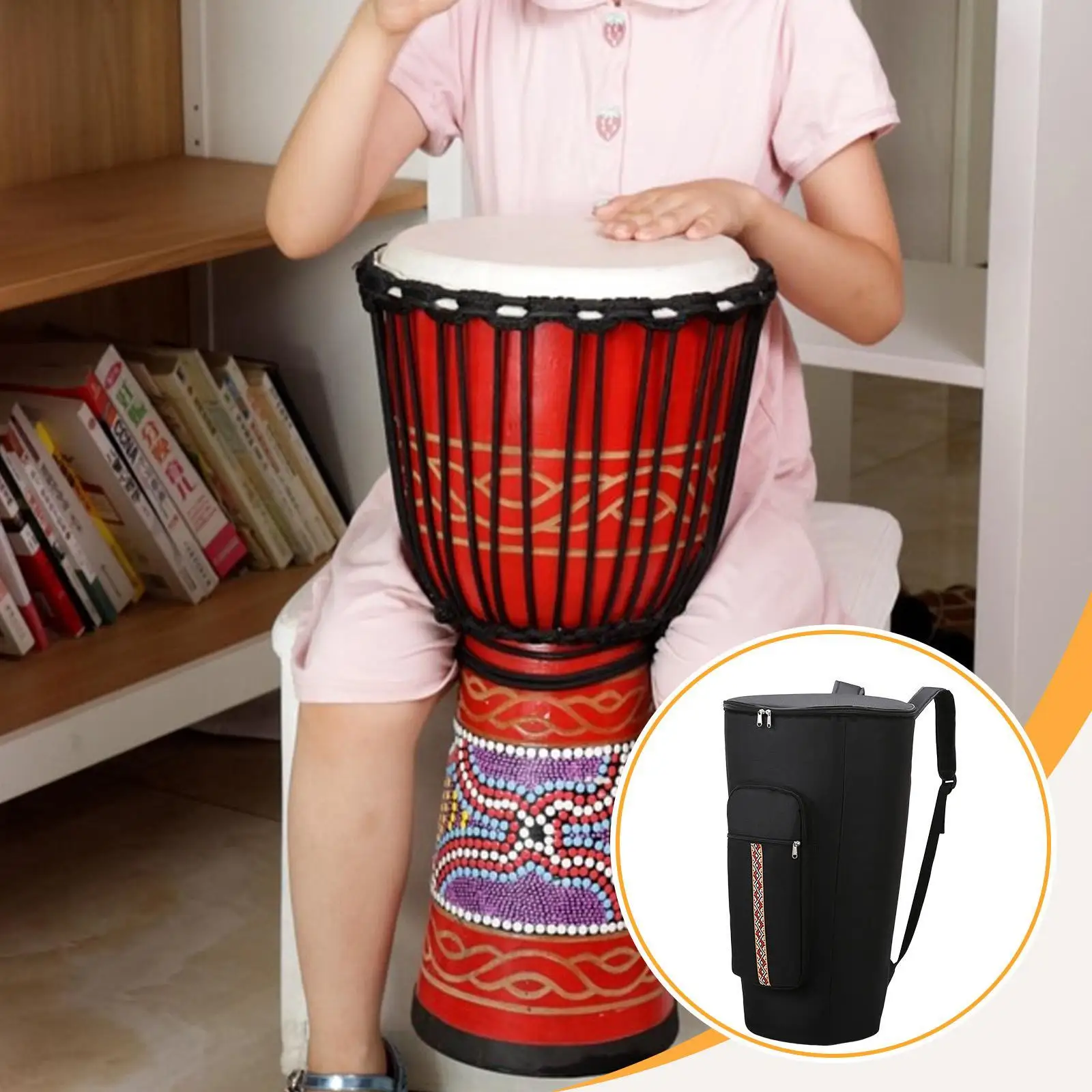 Portable Djembe Drum Bag with Double Zipper Closure Waterproof Oxford Cloth for African Drum Protection and Easy Transport