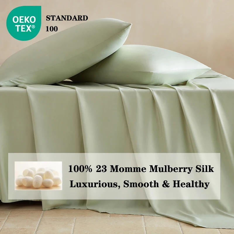 Mulberry Silk Bedding Set with Duvet Cover Flat Bed Sheet Pillowcase Natural 100% Silk Duvet Cover Set Twin Full King Queen Size
