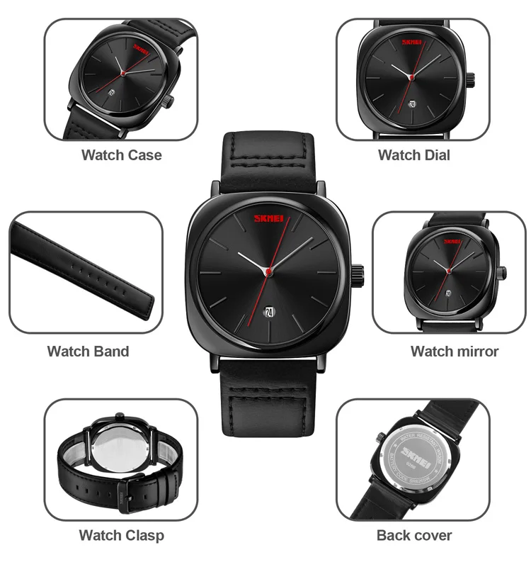 SKMEI New Luxury Mens Watches Fashion Design Quartz Movement Watch For Men Leather Strap Waterproof Date Clock Relogio Masculino