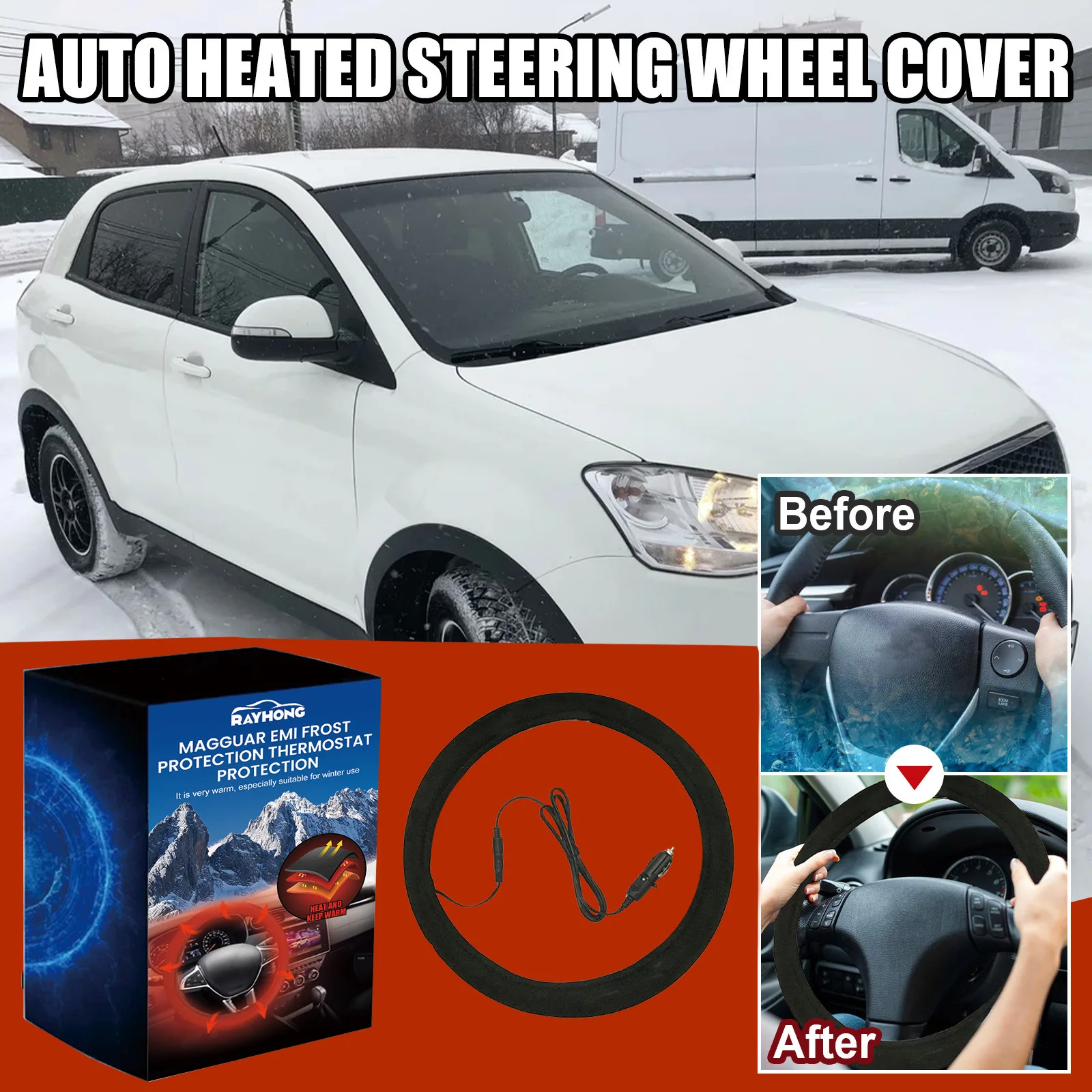Universal Car Heated Steering Wheel Cover Anti-Slip Rapid Heating Winter Hand Warmer Auto Interior Protector 38cm 15 Inch