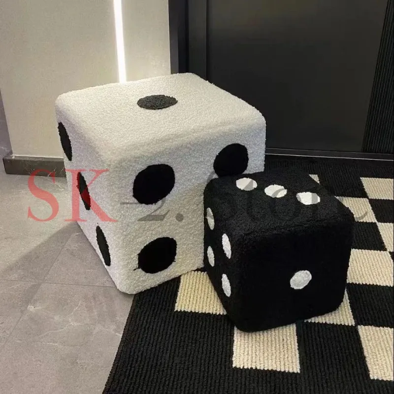 Creative Cubic Imitation Lamb Wool Funny Shoes Stool Bedroom Decorative Dices Stool Living Room Mobile Furniture Home Decoration