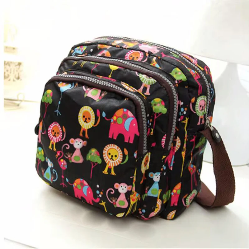 Fashion Flower pattern Nylon Women Crossbody Bag Multi-compartment Casual Mommy Shoulder Bag Portable Travel Waterproof Zip Bag