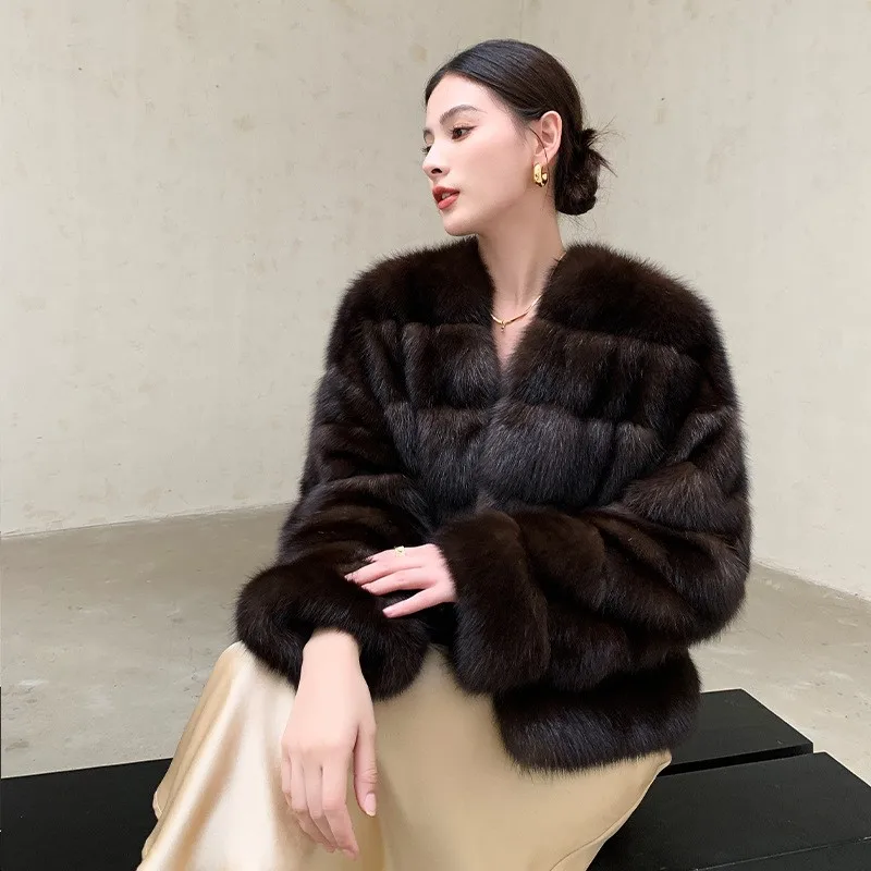 

leather coat for women purple mixed fur coat short and light style